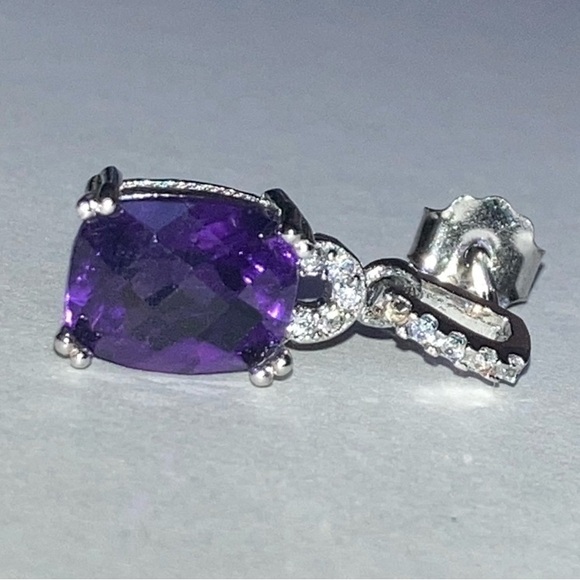 VJ CHINA Sterling Silver Purple and Clear Stones Earrings 925 - Picture 6 of 12